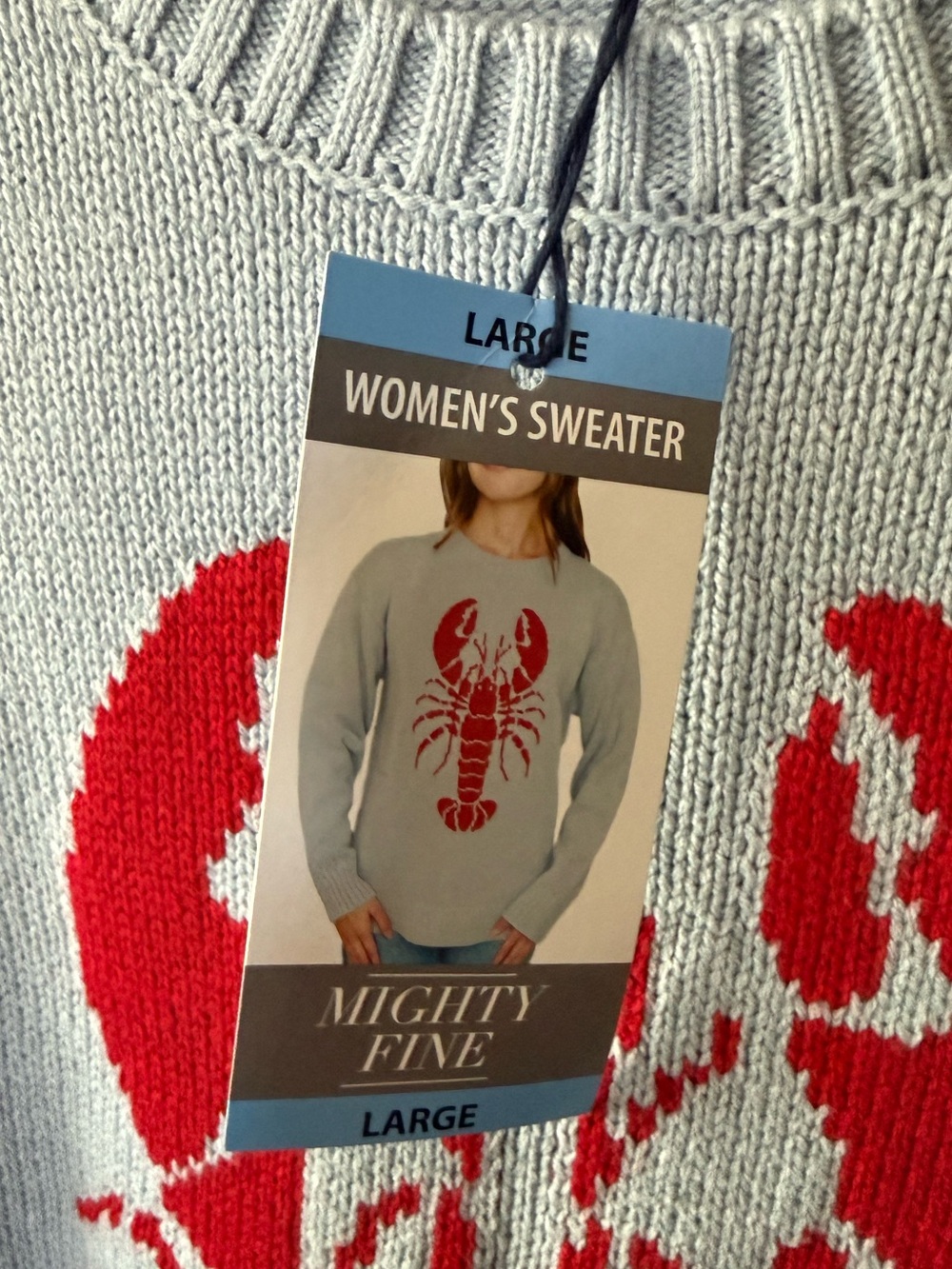 Mighty Fine|Pale Blue Crewneck knit Sweater-Red Lobster Novelty•Coastal Nautical - Picture 8 of 15